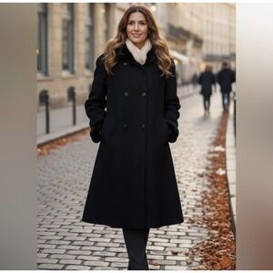 Vintage Donnybrook Wool Coat Trench Hood Faux Fur Cuffed Heavyweight Princess‎
